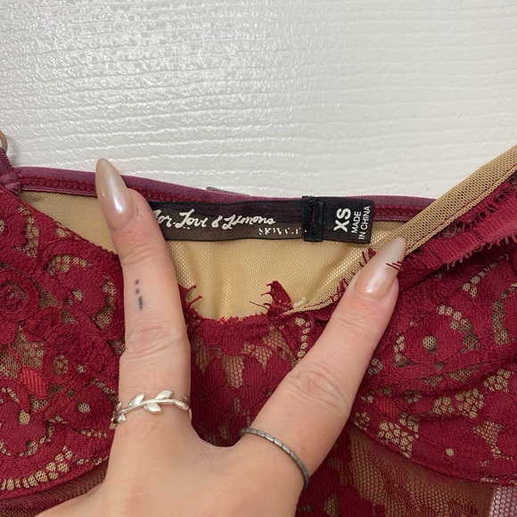 For Love and Lemons Red She’s A Knockout Skivvies Lace Mesh Crop Top Bra - Picture 4 of 5